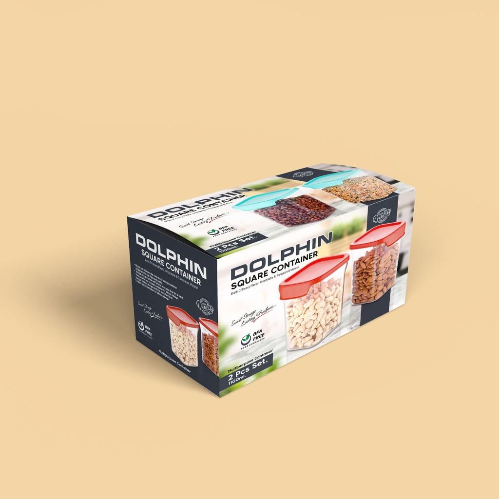 Dolphin Square Container 1100 ml - pack of 2