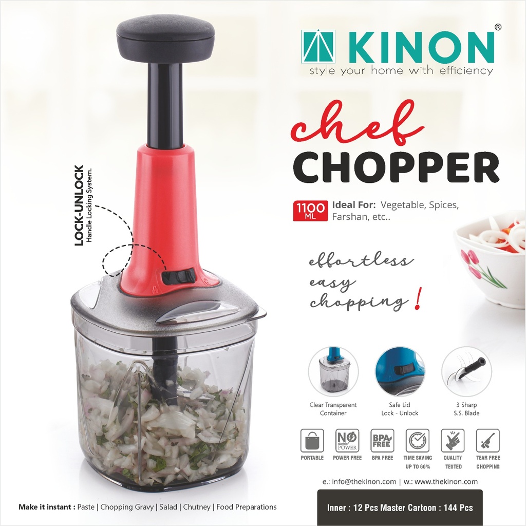 Square Push chopper 1100ml - deluxe