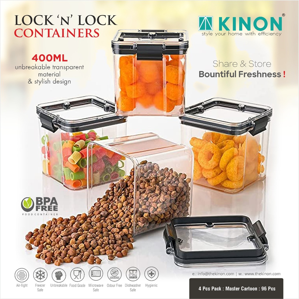 Air Tight Lock & Seal Container 400ML (Pack Of 4)
