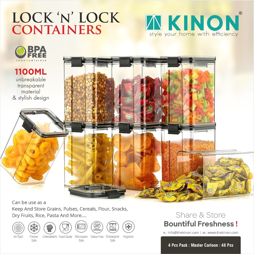 Air Tight Lock & Seal Container 1100Ml (Pack of 4)