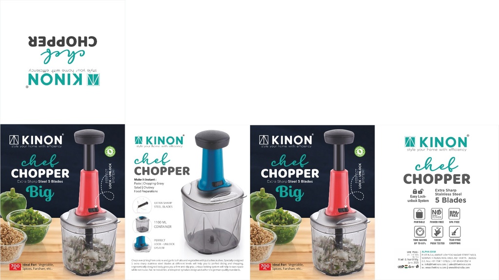 Square Push chopper 1100ml - deluxe