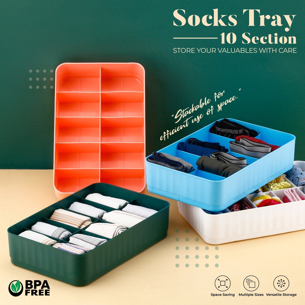 10 Compartment Socks Organizer (Pack of 2)