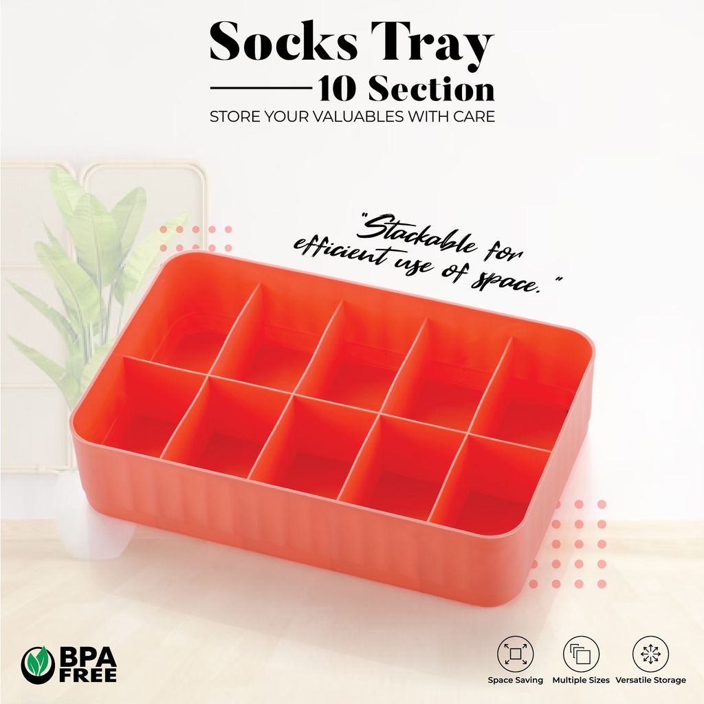 10 Compartment Socks Organizer (Pack of 2)
