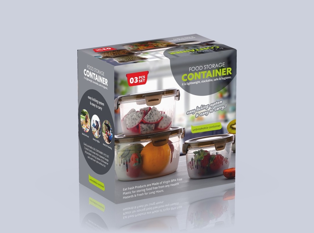 3 Kitchen Container 600ml 1200ml 1800ml
