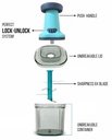 Square Push chopper 1100ml - deluxe