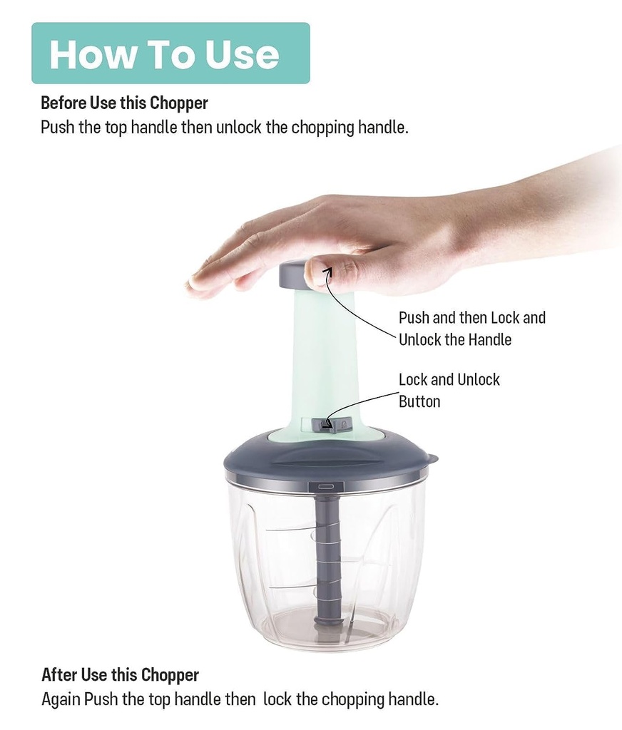 Square Push chopper 1100ml - deluxe