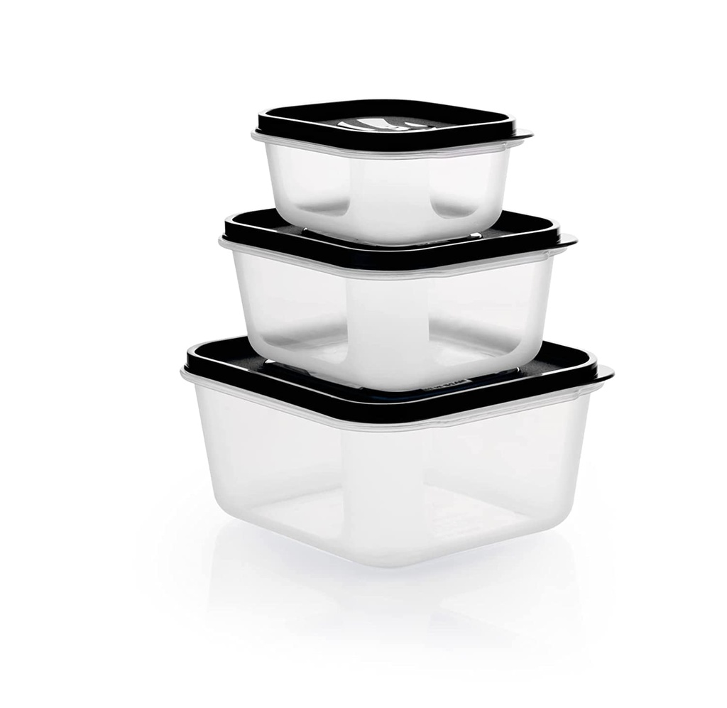 3 Pcs Air Tight Conatainer Black Lid (Pack Of 3)