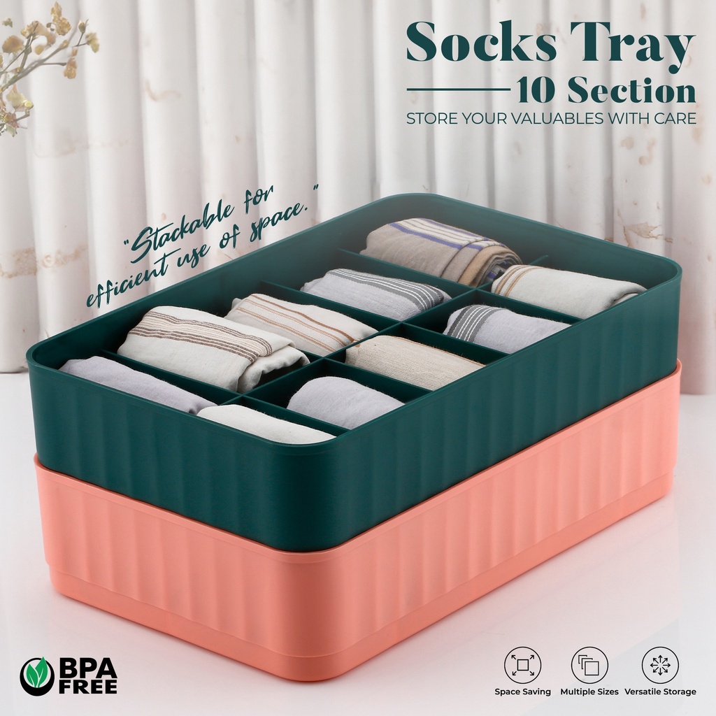 10 Compartment Socks Organizer (Pack of 2)