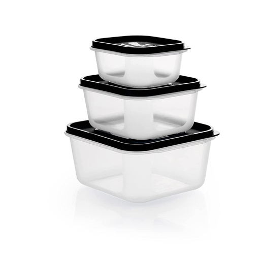 [KN-87] 3 Pcs Air Tight Conatainer Black Lid (Pack Of 3)